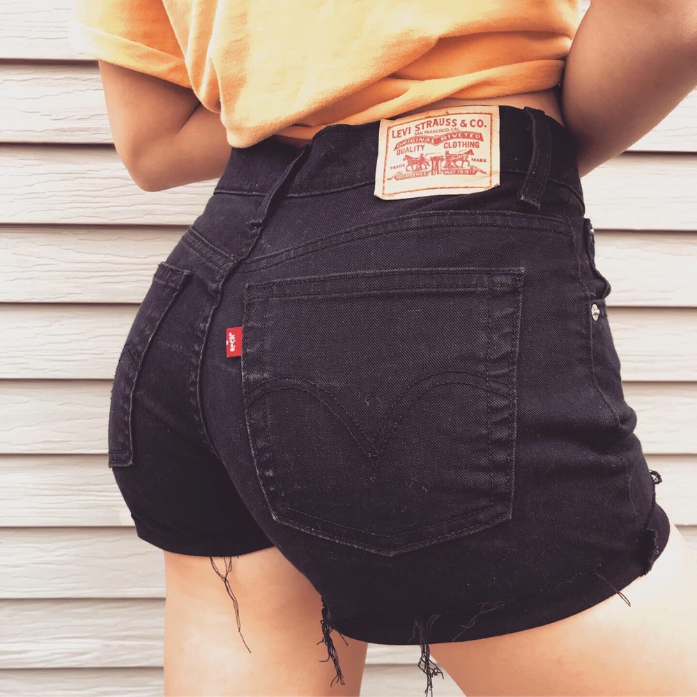 levi’s black denim distress shorts